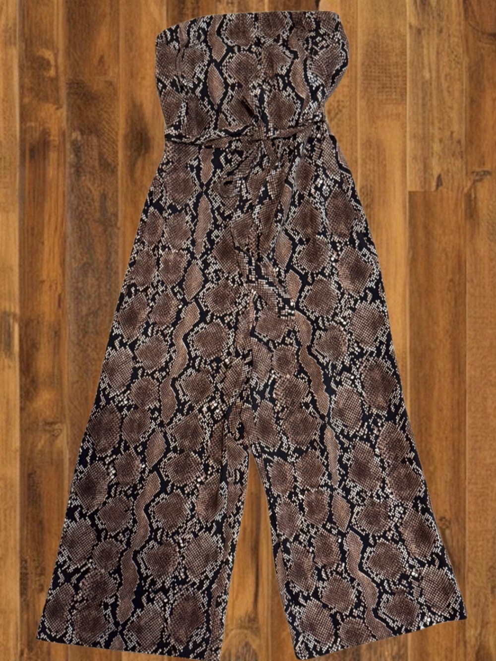 Babaton Strapless Snake Print Wide Leg Jumpsuit Size 4 Chic Neutral - Picture 2 of 7